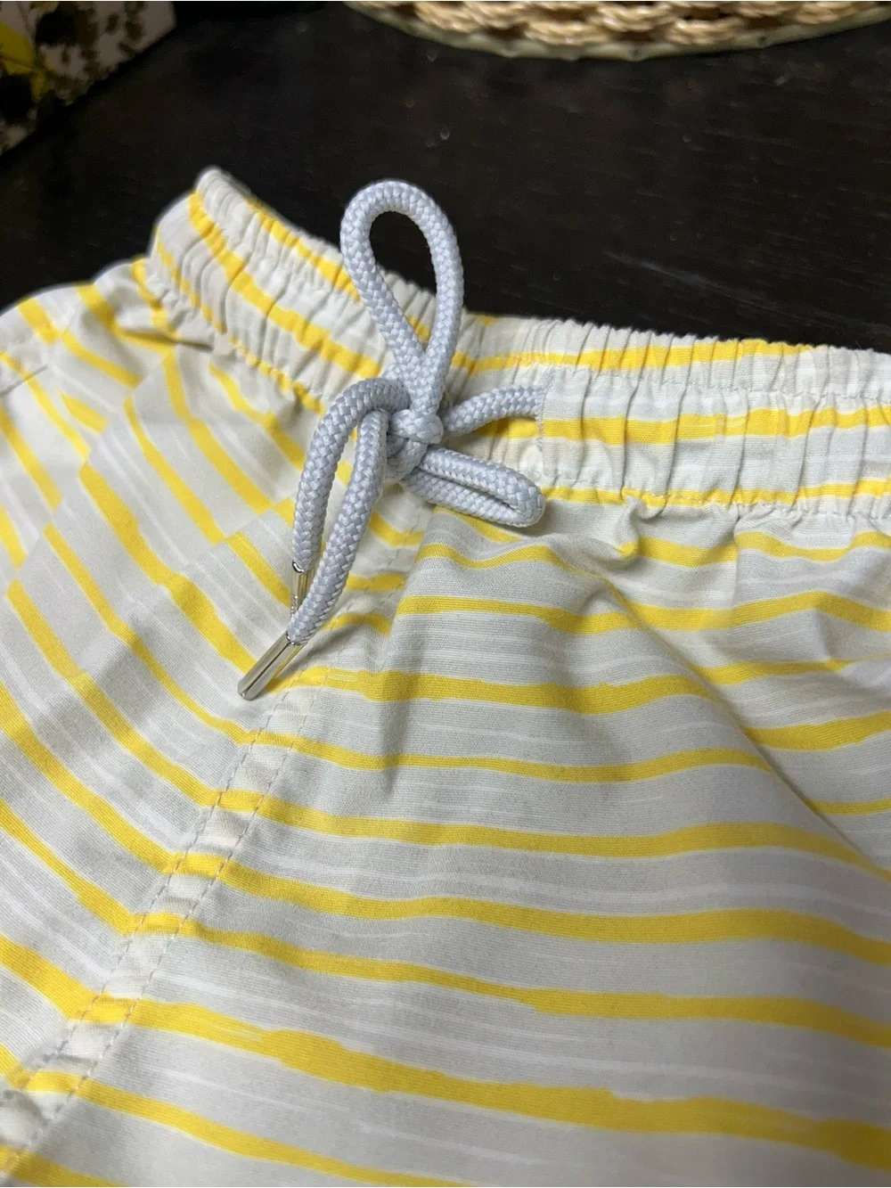 Knot Kids Yellow & Grey & White Striped Swim Trunks 12 months